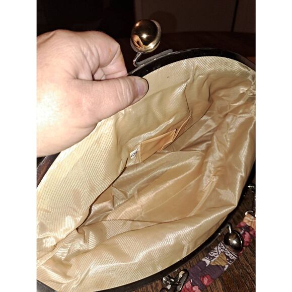 Vintage Floral Beaded Lace Embellished Handbag Purse Tote 10in - Picture 7 of 7